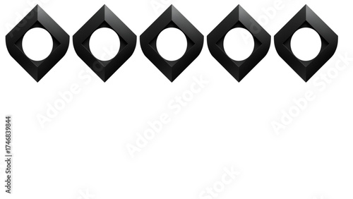 Five black diamond shapes with circular holes vector illustration for graphic design projects and templates