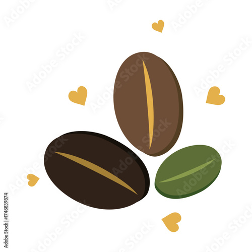 Coffee Beans Roasted and Green With Hearts