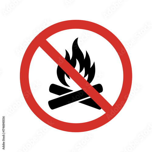No Campfire Allowed Symbol Restriction of Fire Hazard Prevention Wildfire Safety Cautionary Illustration Warning Sign for Outdoor Settings and Environments