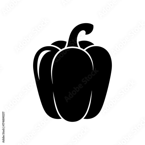 Black silhouette of a bell pepper isolated on white background fresh vegetable graphic design for menus and healthy lifestyle websites
