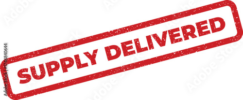 Red rectangular rubber stamp impression with a distressed grunge texture indicating SUPPLY DELIVERED for confirmed logistics status