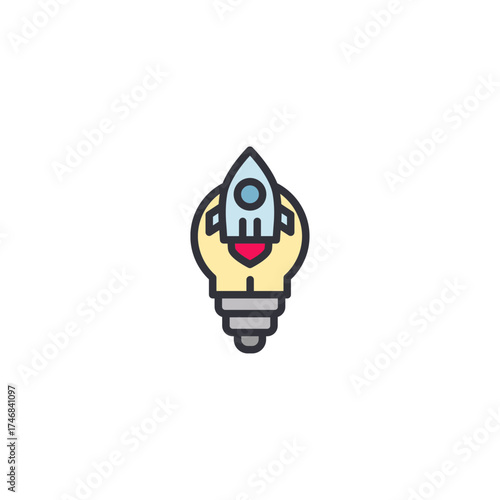 Rocket icon with ascending bars, representing startup growth, success, progress, and innovation driving rapid business expansion and achievement.