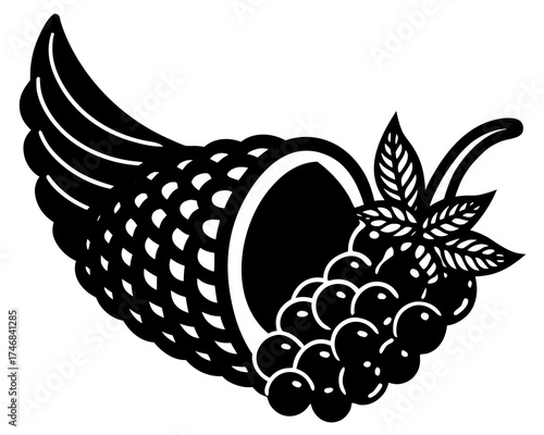 cornucopia horn of plenty with fruits and vegetables silhouette vector illustration