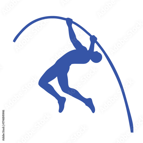 Pole Vaulter Silhouette at Peak of Jump with Maximally Bent Pole