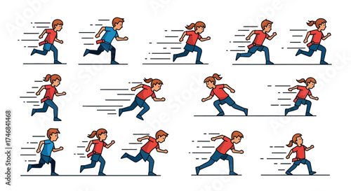 Animated sequence showing a person running with motion lines indicating speed.