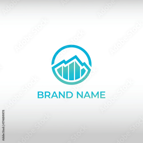 Modern Circular Logo with Mountain and Bar Chart Elements