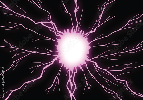 Lightning energy effect background, Powerful electric energy blast with bright glowing cracksthunder Lightning Bolt on Black Background, anime lightning style