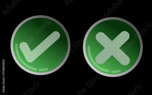 two large green circular buttons on a black background