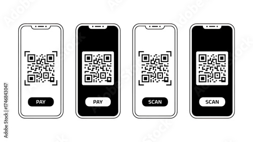 QR code payment and scan options on smartphone screens representing modern cashless transactions and mobile technology adoption