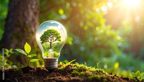 Eco-Friendly Light Bulb Symbolizing Green Energy, Nature, and Environmental Conservation