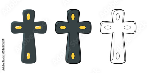 Set of stylized grave crosses illustrating death and remembrance concepts