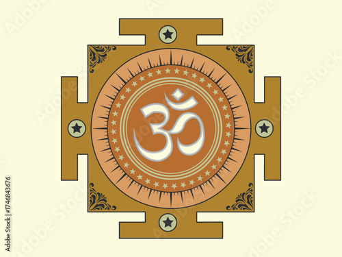 Sacred Om symbol yantra with intricate geometric design