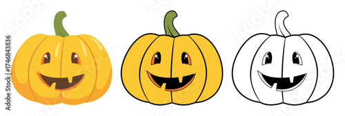Jack o lantern showing different cartoon illustrations for the Halloween holiday