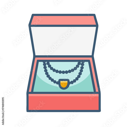 jewelry box featuring a precious necklace inside, illustrated in a clean and modern vector style
