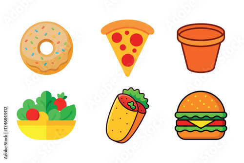 Collection of popular fast food items and sweet treats for a delicious meal