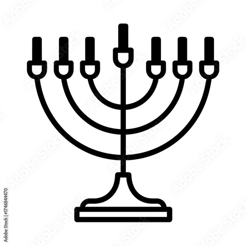 Decorative menorah with unlit candles – minimalist line art illustration of jewish symbol