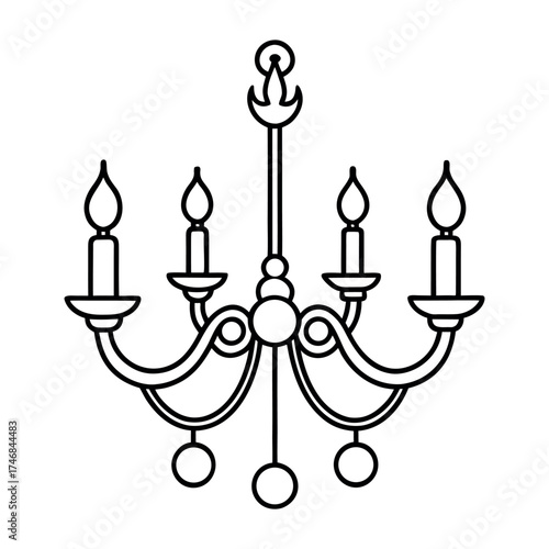 Classic elegant candle chandelier line art simple home decor lighting fixture drawing