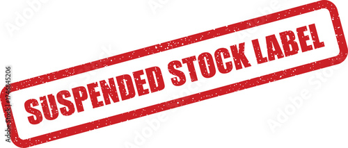 Textured rectangular label displaying SUSPENDED STOCK for inventory management or product status warnings