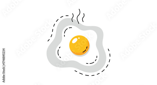 A close up shot of a single fried egg on a white background.