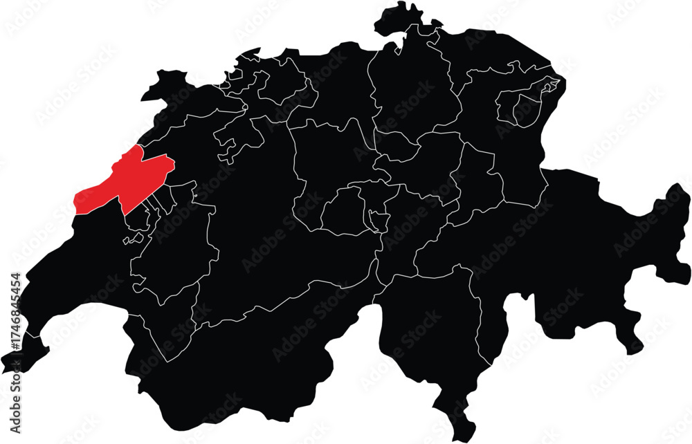 Obraz premium Neuchatel Canton on Switzerland Map