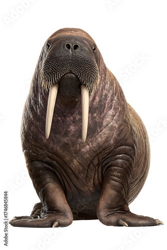 Walrus with big tusk on isolated transparent background