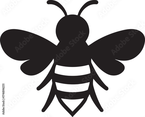 PrintSimple black silhouette of a bee with wings and stripes