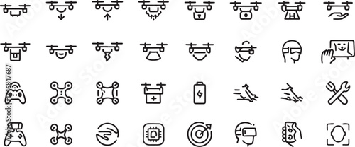 drone icons set, UAV technology icons, flying drone vector, aerial photography symbols, drone camera pack, tech aviation icons, unmanned flight icon, innovation drone design, futuristic drone vector, 