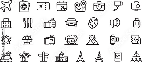 travel icons, vacation vector, holiday symbol, tourism illustration, suitcase icon, airplane design, destination logo, world travel, map symbol, adventure art