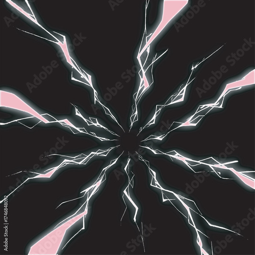 Lightning energy effect background, Powerful electric energy blast with bright glowing cracksthunder Lightning Bolt on Black Background, anime lightning style