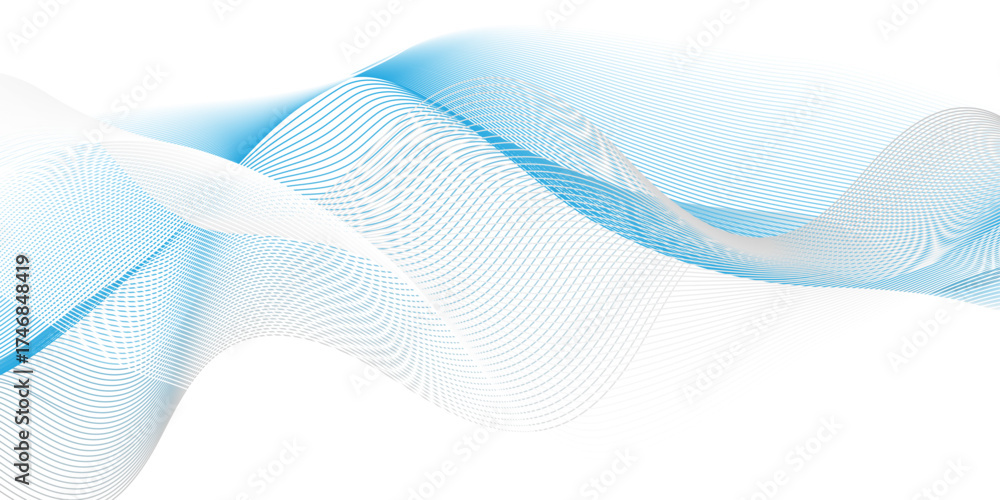 Fototapeta premium Vector wave digital white and blue gradient blend futuristic technology flow tech transparent line stripe energy connection web music and sound, beautiful dynamic smooth space texture background.