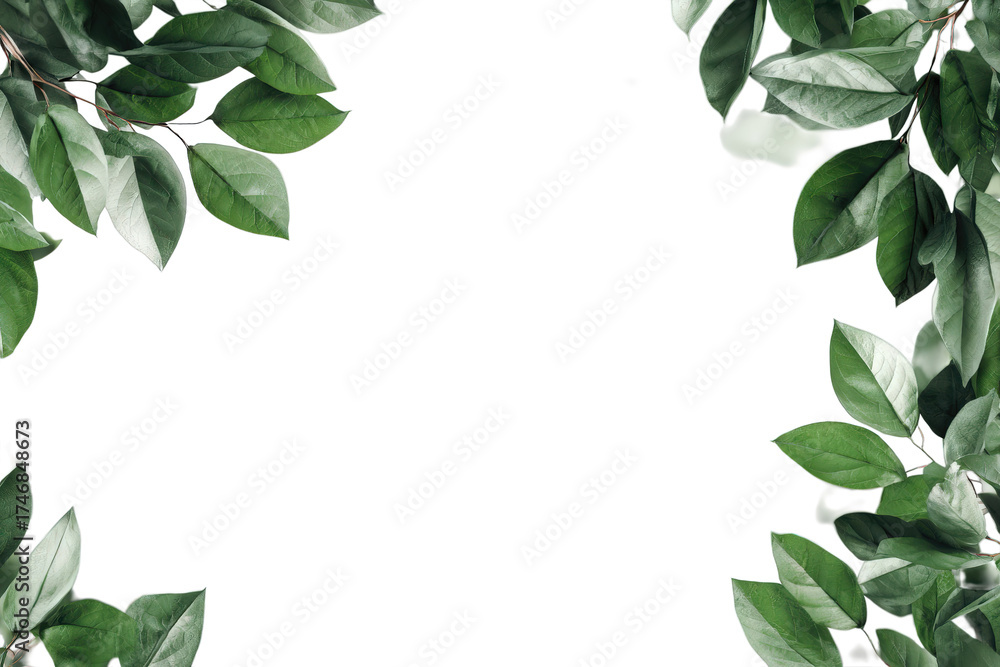 Naklejka premium Green Leaves: Natural frame of fresh green leaves, ideal for framing or design with its organic beauty and space for text.