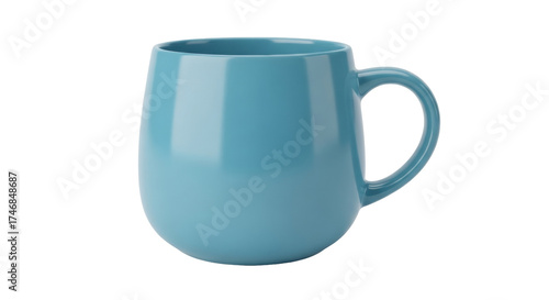 Isolated turquoise mug on a neutral surface, ceramic teacup for hot beverage at breakfast