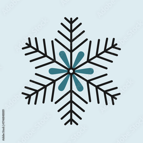 Intricate Snowflake Shape in Symmetrical Vector Design, Beautiful Ice Crystal Icon for Christmas, Winter, and New Year Decoration Elements