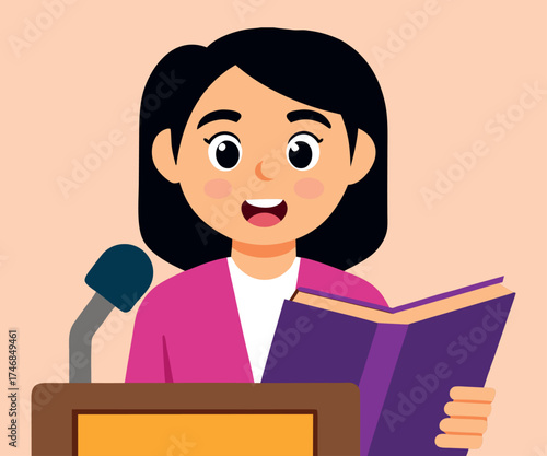 public speaker woman, business presentation art, motivational woman cartoon, female entrepreneur drawing, speech event wallpaper, confident speaker lady, charismatic woman leader, speaking stage art, 