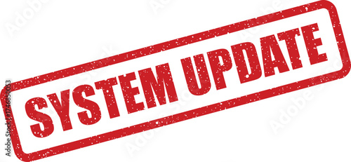 Textured red rubber stamp vector displaying the phrase SYSTEM UPDATE, indicating software or data revisions