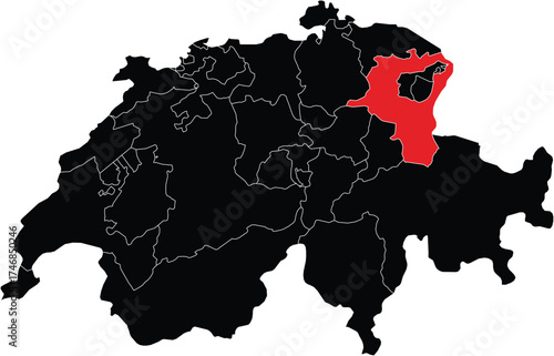  St. Gallen Canton on Switzerland Map
