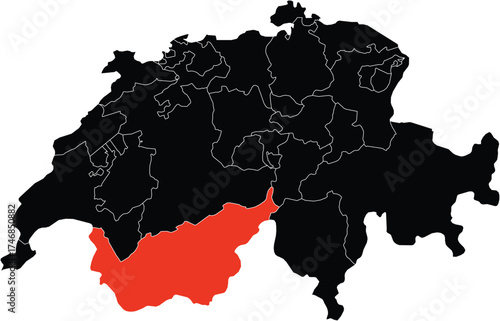  Valais Canton on Switzerland Map