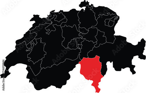 Ticino Canton on Switzerland Map