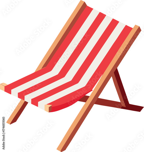 Classic red and white striped wooden beach chair for relaxing outdoors