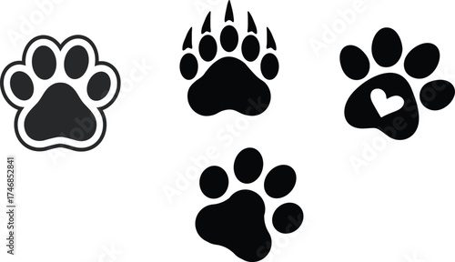 Black dog paw print vector, flat design, easy to scale, isolated