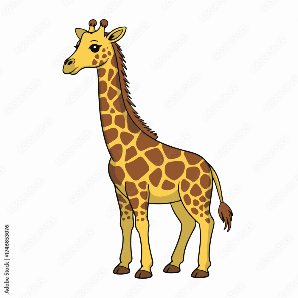 Fototapeta premium Illustration of a Tall Giraffe A Majestic African Animal with Distinctive Brown Spots and a Long Neck, Standing Proudly
