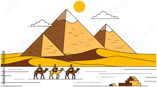 Egyptian Desert Caravan Journey Towards Majestic Pyramids