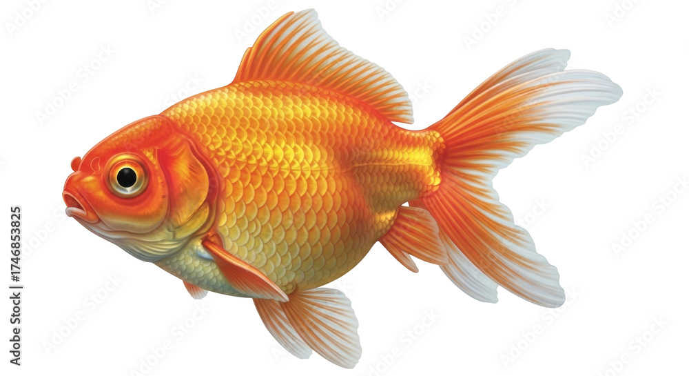 Fototapeta premium Isolated Swimming Goldfish Aquarium Animal Freshwater Pet Fancy Fin Scale Aquatic Life