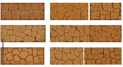 Brown cracked earth textures presented in multiple rectangular tile formats