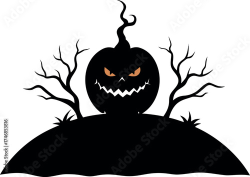 Halloween pumpkin silhouette with stitched mouth, spooky jack-o’-lantern vector illustration