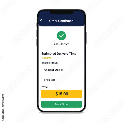Mobile application showing successful online delivery order