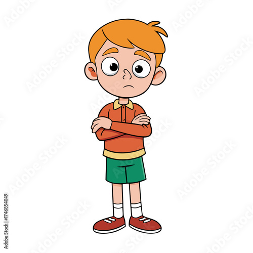 A disappointed boy with crossed arms in a cartoon illustration