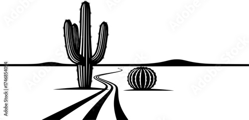 Desert cactus illustration on white with path and minimalist style
