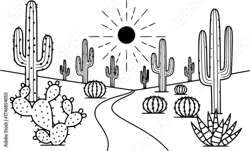 Desert cactus illustration on white with path and minimalist style
