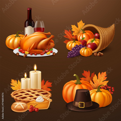 Thanksgiving Mini Compositions with Holiday Food and Icons